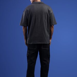 KOTN Textured Knit Quarter-Zip Oversized Polo – Charcoal