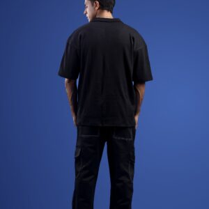 KOTN Textured Knit Quarter-Zip Oversized Polo – Black