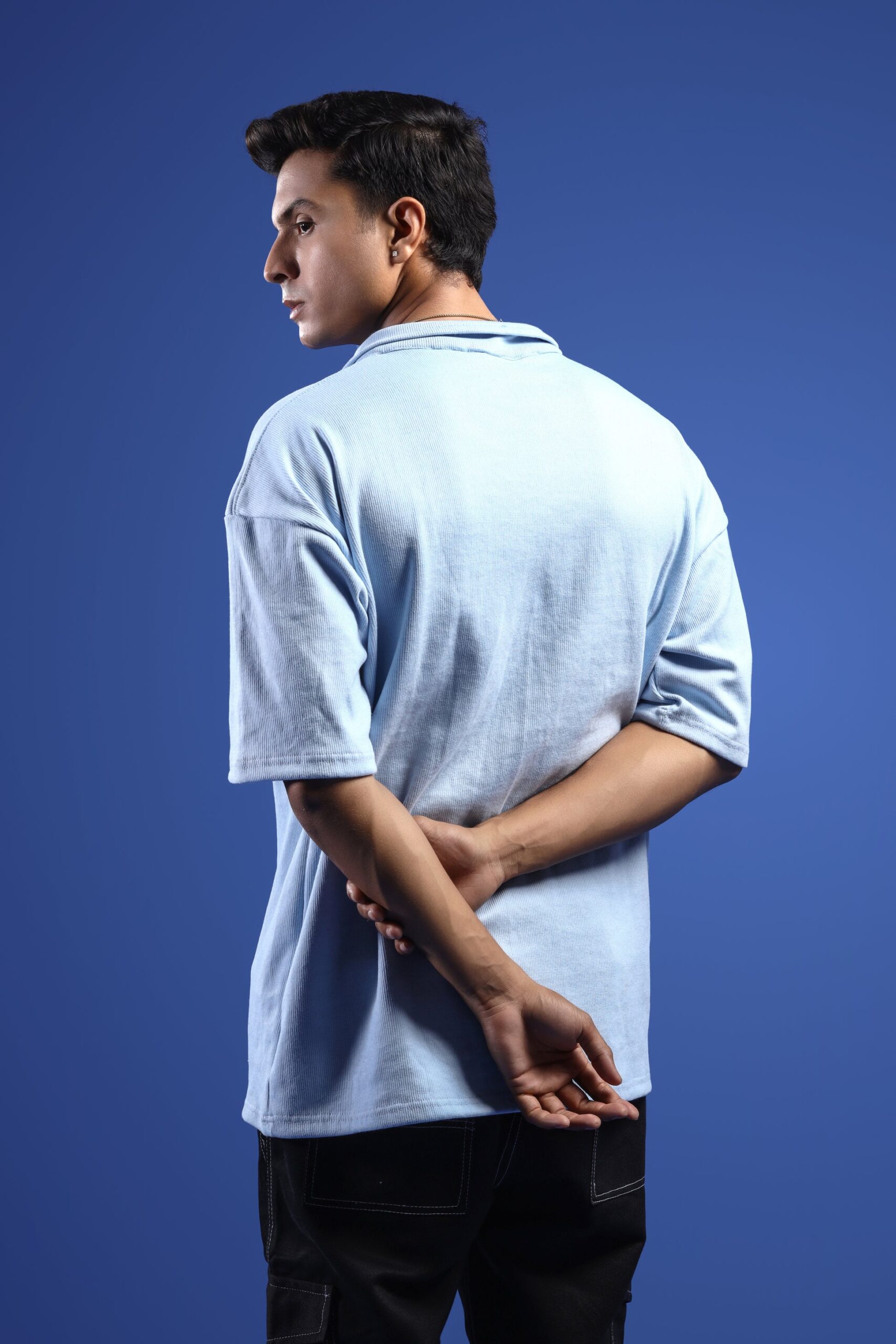 SKYLINE BLUE OVERSIZED POLO T-SHIRT