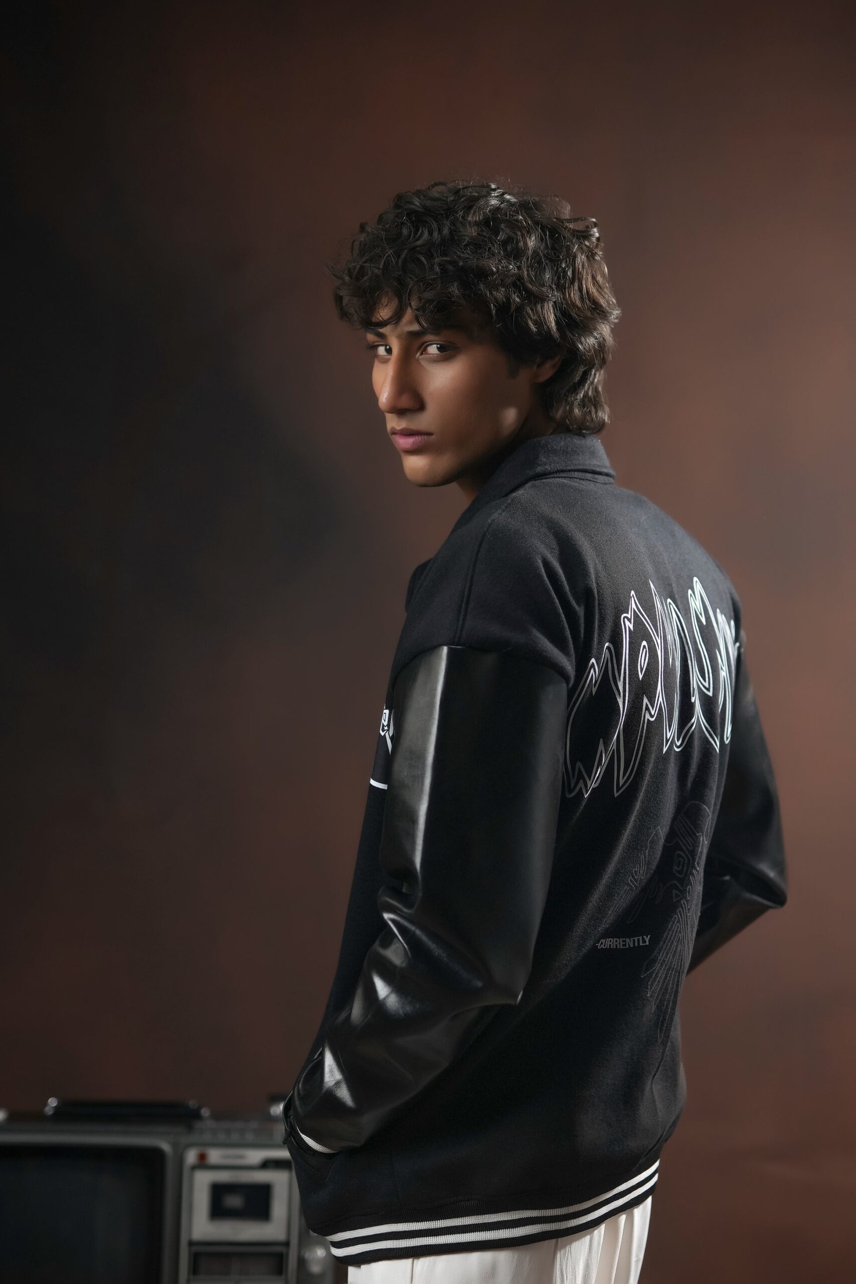 Custom Graffiti Back-Print Leather Sleeve Varsity Jacket