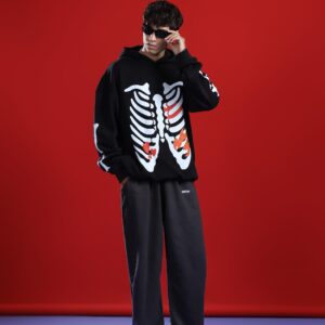 KOTN X-Ray Skeleton Ribcage Oversized Hoodie – Onyx Black
