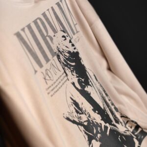 KOTN Nirvana Kurt Cobain Vintage Portrait Oversized Hoodie – Desert Sand