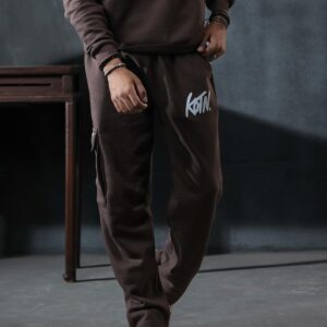 KOTN Heavyweight Script Embroidered Fleece Sweatpants – Chocolate Brown