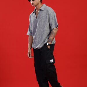 KOTN Heavyweight Textured Oversized Cuban Collar Polo Shirt – Heather Grey