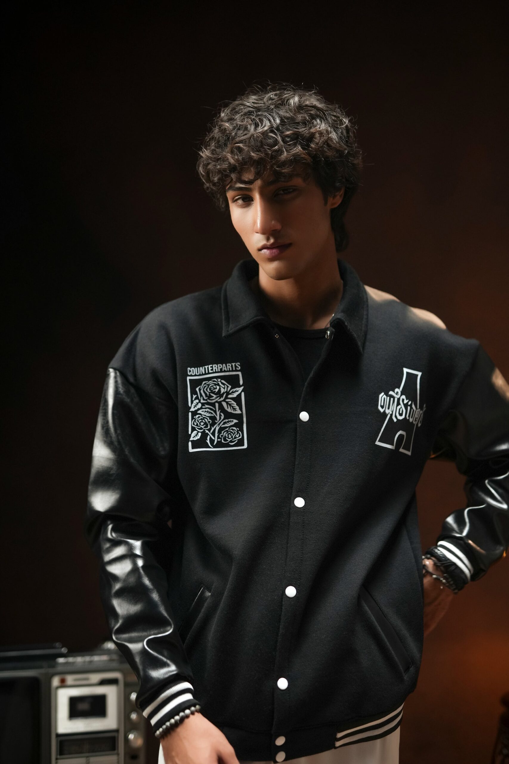 Custom Graffiti Back-Print Leather Sleeve Varsity Jacket Hover