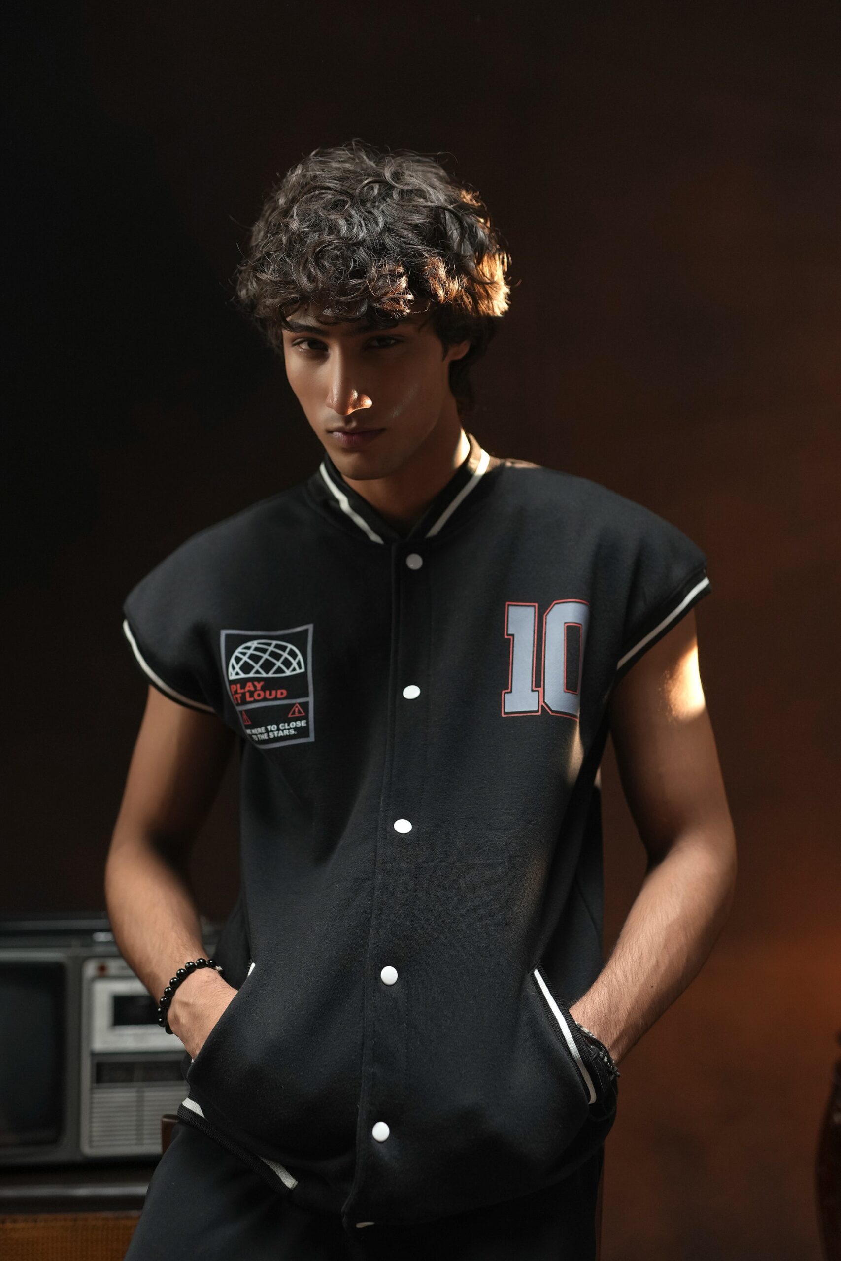 Custom Play It Loud Sleeveless Varsity Jacket Vest Hover