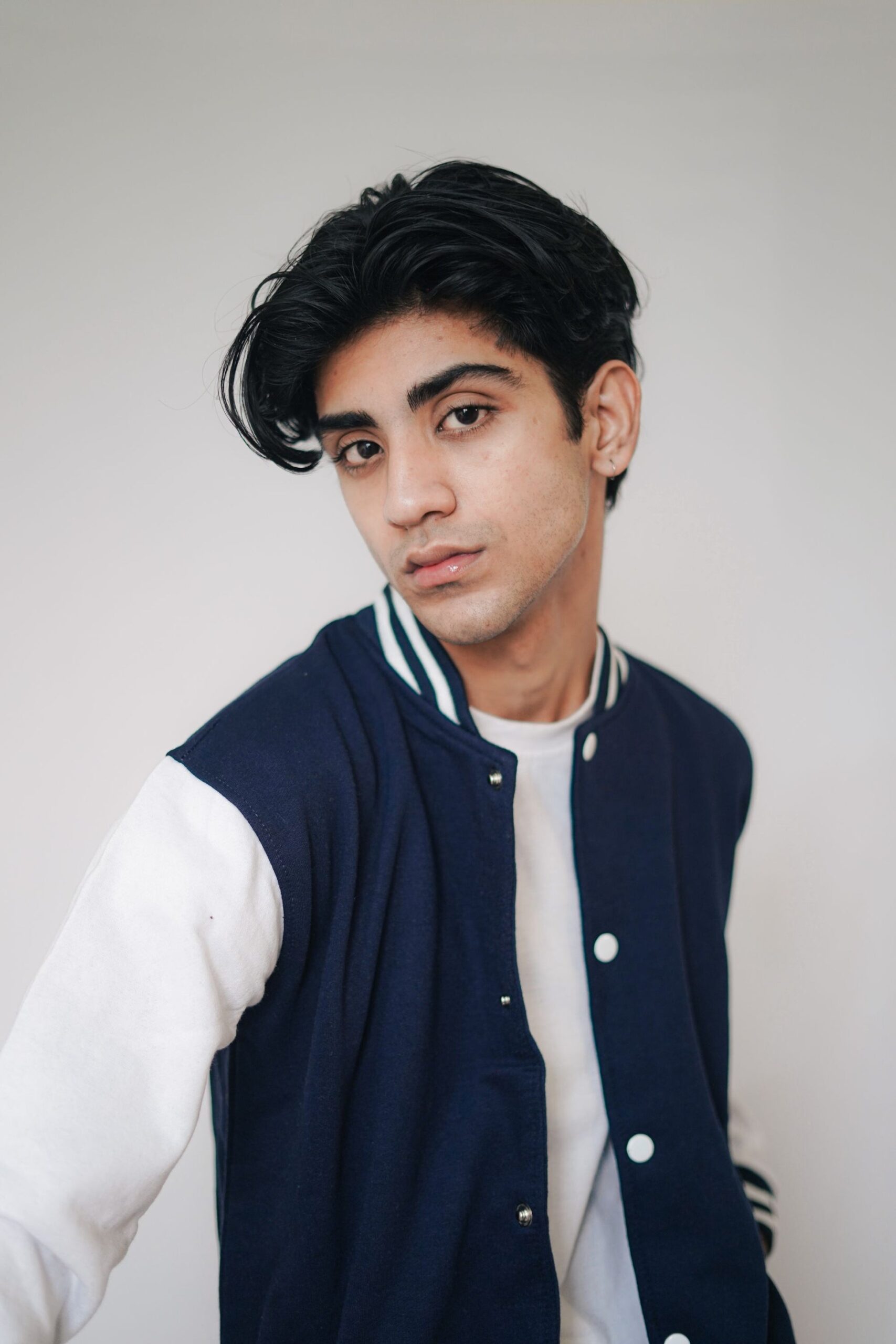Classic Navy Blue Letterman Varsity Jacket Hover