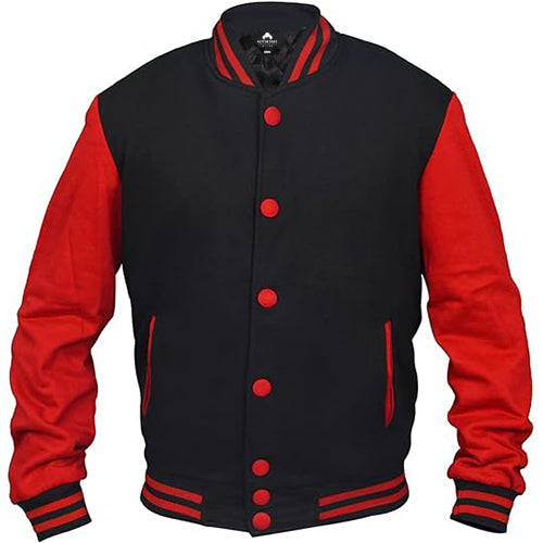 KOTN Classic Black & Red Letterman Varsity Jacket Hover