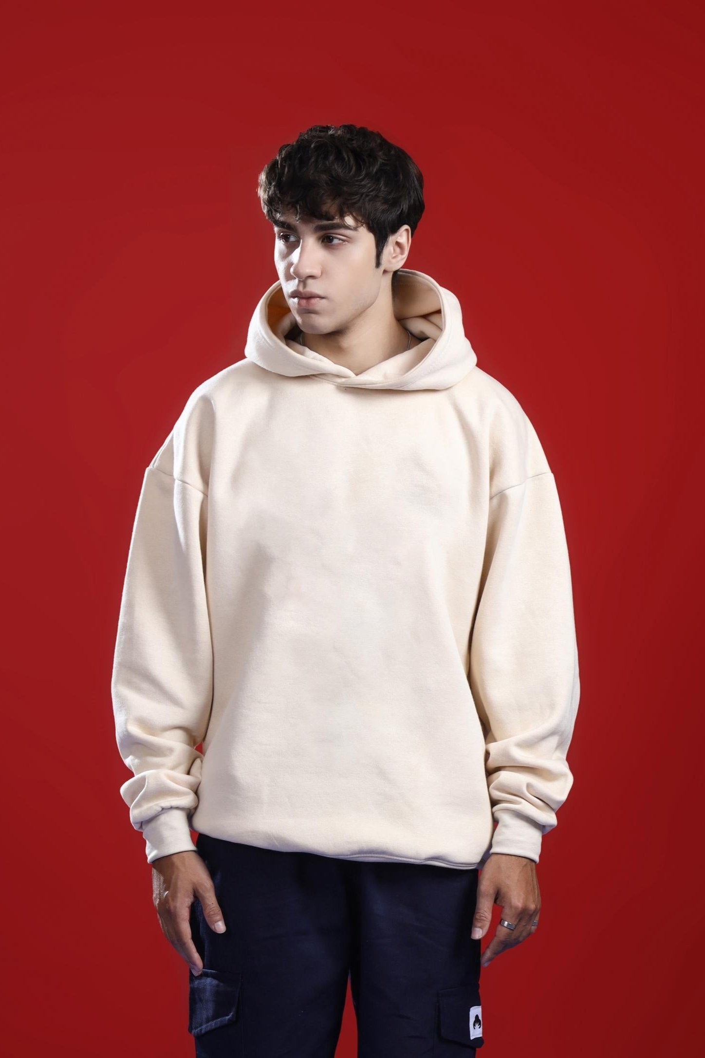 BEIGE OVERSIZED BASIC HOODIE Hover