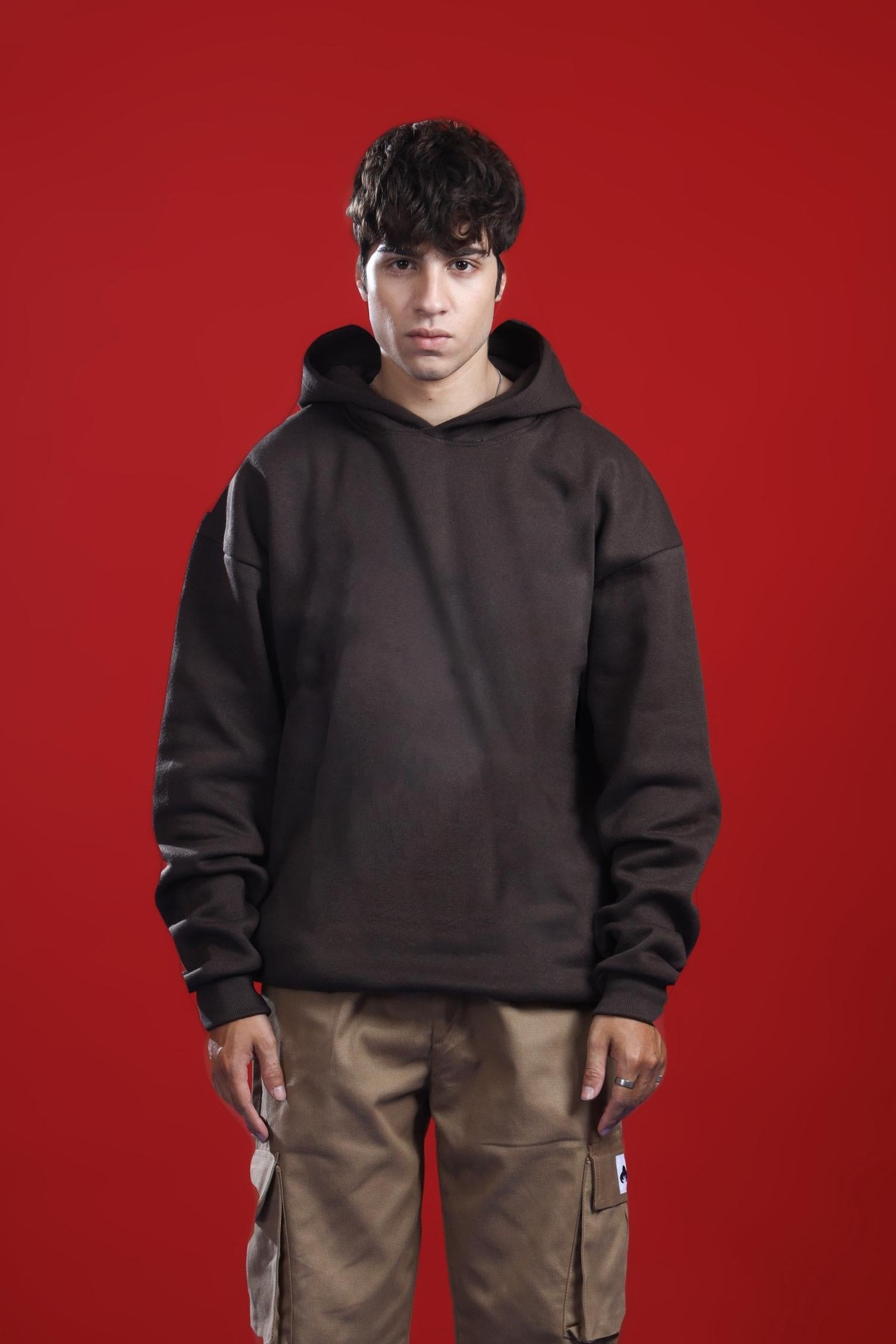 BROWN OVERSIZED BASIC HOODIE Hover