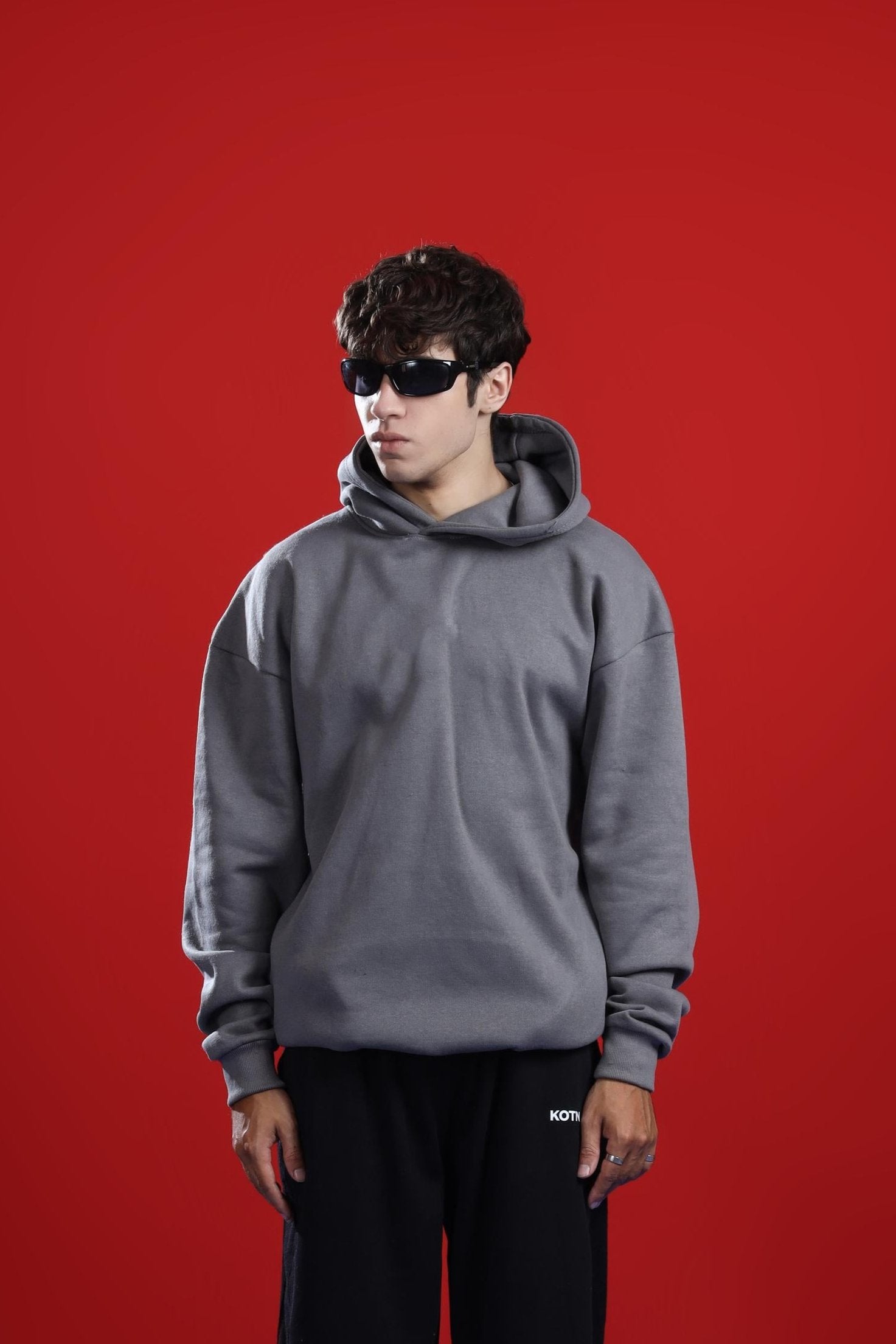 STEEL GRAY OVERSIZED BASIC HOODIE Hover