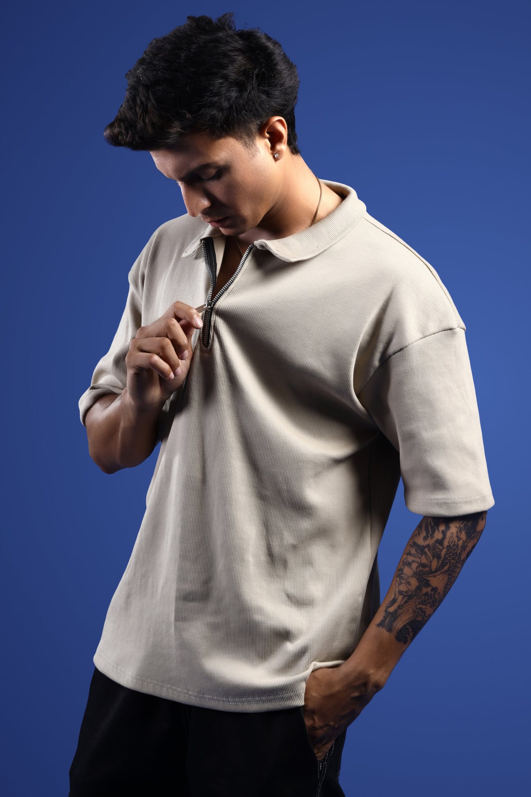 SANDSTONE BEIGE OVERSIZED POLO T-SHIRT Hover